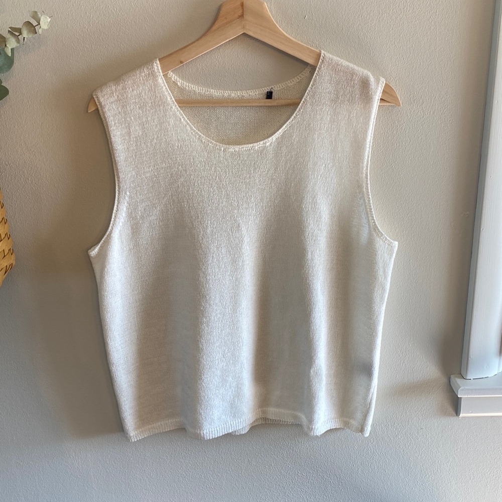 Vintage white sleeveless scoop neck sweater semi sheer fits m/l